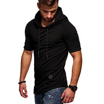 

Mens Muscle Hooded Hoodie Short Sleeve T SHIRT Slim Fit Casual Tee Shirt Top