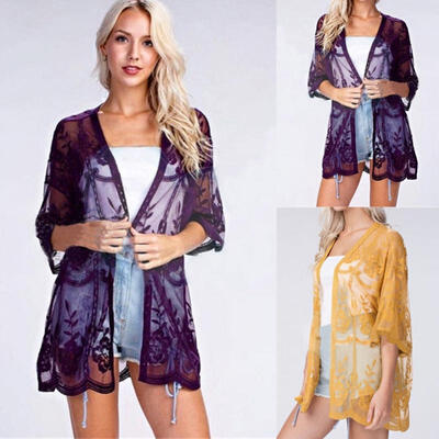 

Women Lace Blouse Top Beach Cover Up Kaftan Cape Kimono Cardigan Jacket Coat
