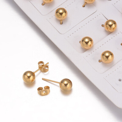 

304 Stainless Steel Ball Stud Earrings Golden 175x7mm Pin 08mm 12pairsboard
