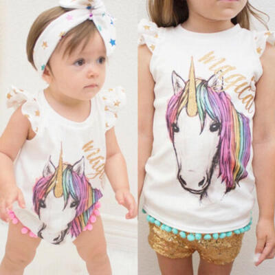 

Unicorn Little Sister Baby Romper Girls Toddler T-shirt Matching Clothes 0-5Y