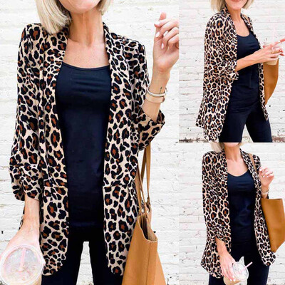 

Women Leopard Print Blazer Suit Jacket Ladies Slim Coat Casual Cardigan Outwear