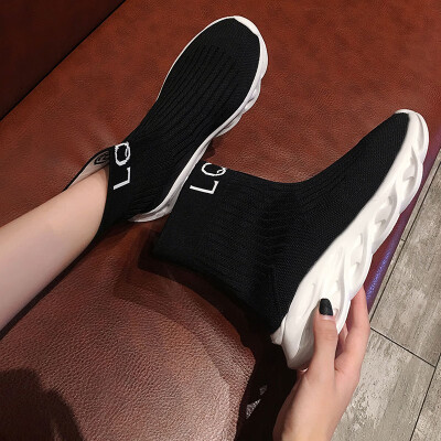 

Net red socks shoes women fall Korean version of elastic knitted high-top shoes casual Joker muffin thick bottom sports boots