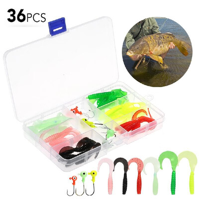 

108pcs Fishing Tackle Set Artificial Soft Bait Grub Earthworm Lures Swimbaits Jig Hooks Set with Tackle Box