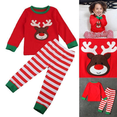 

1-7T Toddler Infant Baby Girl Boy Christmas Pyjamas Set Nightwear Xmas Deer Kids Outfit