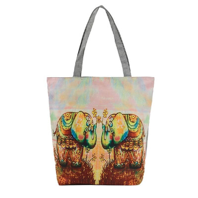 

New Women Canvas Handbag Animal Print Shoulder Bag Large Capacity Casual Shopping Bag Tote