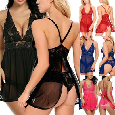 

Sexy Lingerie Lace BraG-string Set Thong Babydoll Sleepwear Underwear Nightwear