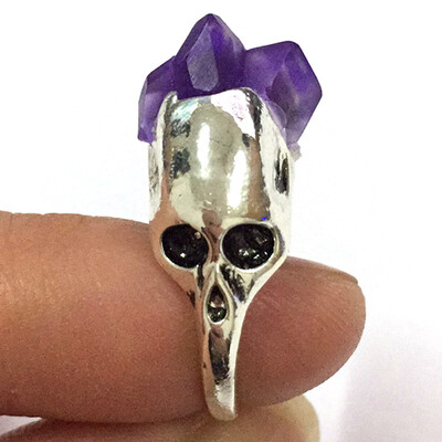

Trendy Men Womens Natural Stone Skull Ring With Purple Gem Fashion Haloween Accessories