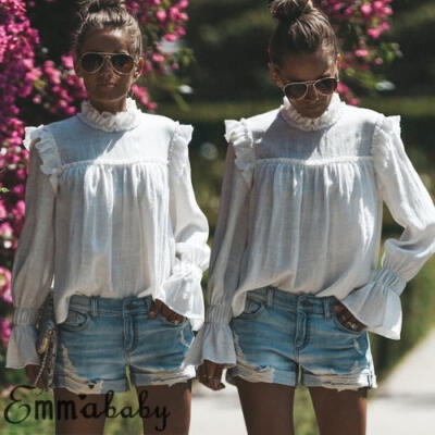 

Women Ruffles Long Sleeve Chiffon T-Shirt Tops Loose Casual Ladies Blouse Shirt