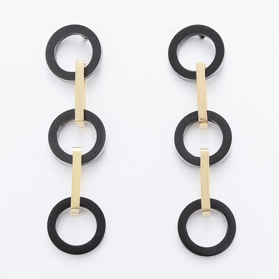 

304 Stainless Steel Stud Earrings Ring Gunmetal & Golden 41x10x4mm Pin 08mm