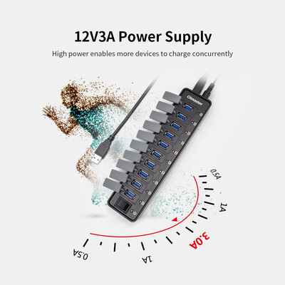 

OImaster 10 Ports USB30 Hub 5Gbps High Speed Hub Fast Charging Support WindowsXPLinuxMacMix with Dustproof Cap