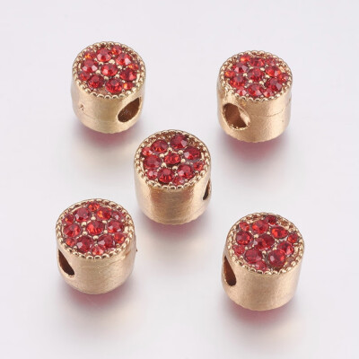 

Alloy European Beads Large Hole Beads with Rhinestone Column Light Gold Siam 11x10mm Hole 45mm