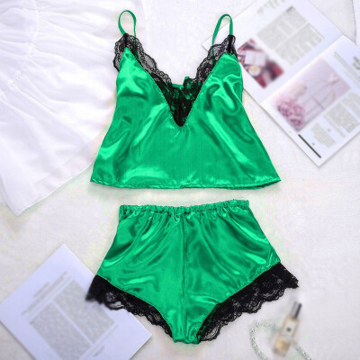 

Womens Sexy Lingerie 2pcs Set V-neck TopShorts Lace Pajamas Sleepwear