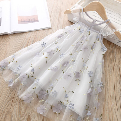 

Toddler Baby Girls Fly Sleeve Lace Embroidery Floral TuTu Princess Dress Clothes