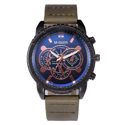 

Gobestart High-End New Geneva Mens Leather Strap Stainless Steel Quartz Analog Watch