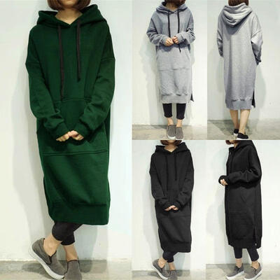

Fashion Women Long Sleeve Loose Casual Plus Sweatshirt Sweats Hoodies Maxi Dress