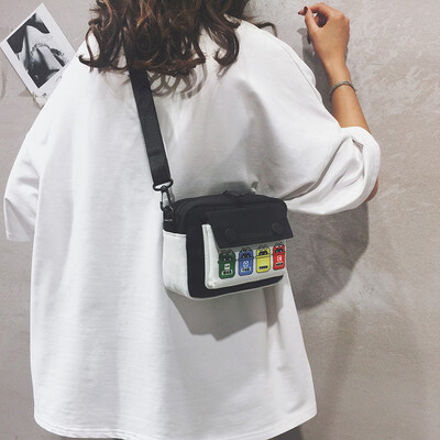 

Canvas small bag female 2019 new simple wild print mini square bag Japanese&Korean Harajuku shoulder Messenger bag