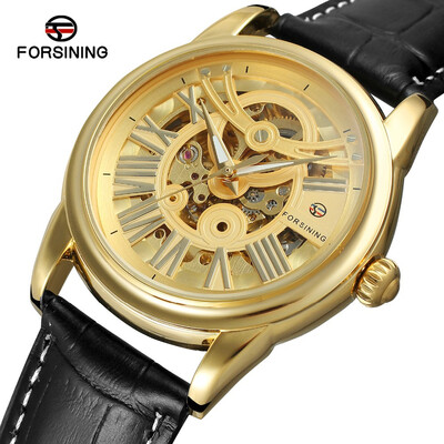 

FORSINING automatic mechanical watch waterproof fine leather belt full hollow male watch mechanical watch mens watch