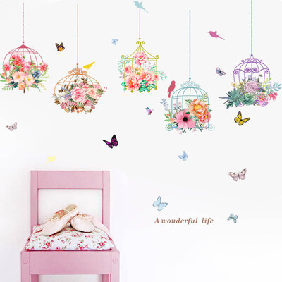 

〖Follure〗Birdcage Butterfly Flowers Background Wall Decoration Removable Wall Stickers