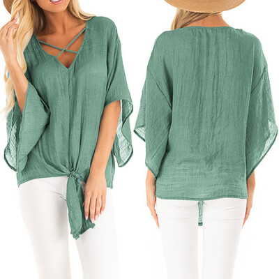 

Nomeni Womens Summer Short Sleeve Bat Sleeve Cover Up Blouse Casual T-Shirt Tops