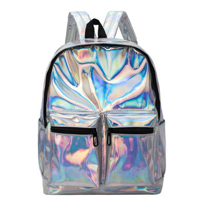 

Women Men Patent Leather Storage Backpack Laser Shoulder Travel School Bags