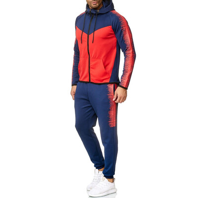 

Toponeto Men Casual Slim Fit Zipper Printed Sweatshirt Tracksuit Sport Hoodies Suits&Sets