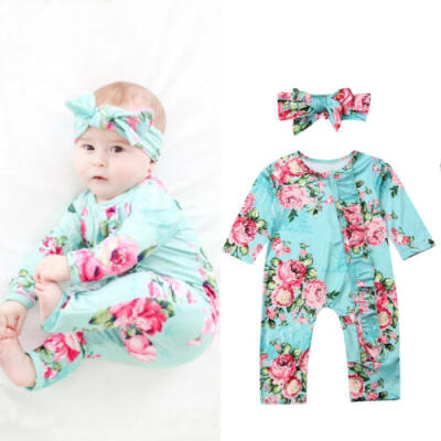 

2PCS Newborn Kid Baby Girl Autumn Clothes Floral Romper Bodysuit Jumpsuit Outfit