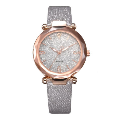 

Women Fashion Casual Starry Night Dial Quartz Watch Exquisite Leather Band Alloy Case Wrist Watch