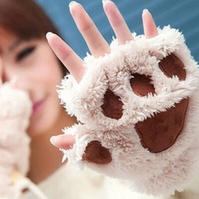 

Women Lovely Paw Plush Glove Gift Cartoon Bear Paw Plush Half-finger Gloves