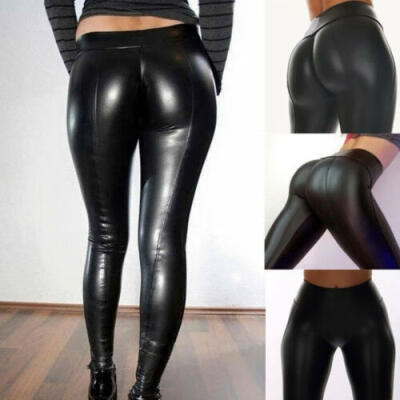 

New Shiny Bling Faux Patent Leather Stretch Leggings Wet Look PVC Pants Trousers