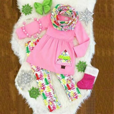 

UK Stock Xams Kid Baby Girl Child Cotton Outfit Tops T Shirt DressPants Clothes
