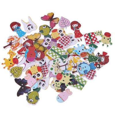 

50pcsBag DIY Wooden Handmade Cartoon Printed Buttons Clothing Decor Gift