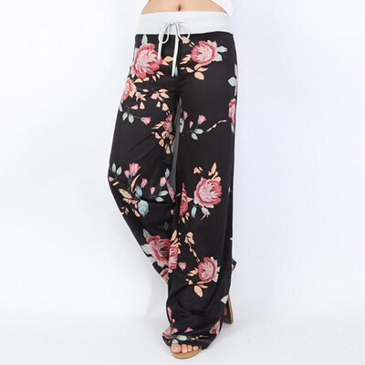 

Tailored Womens Comfy Stretch Floral Print Drawstring Wide Leg Lounge Pants