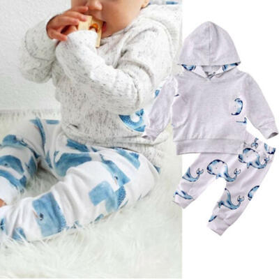 

2Pcs Newborn Baby Girl Boy Winter Clothes Hooded Tops Whale Print Pants Outfits