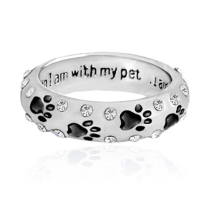 

Popular New Arrivals Rhinestone Hand Stamped Paw Print Ring When I Am With My Pet
