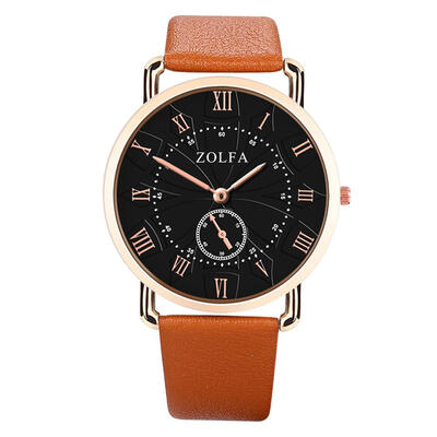 

ZOLFA Rhinestone Quartz Watches Men Casual Leather Strap Analog Wristwatch
