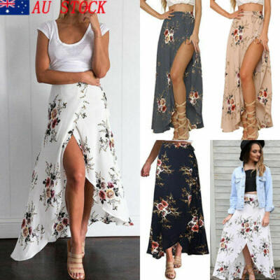 

New Fashion Women Chiffon BOHO Ladies Floral Gypsy Long Maxi Full Skirt Sundress