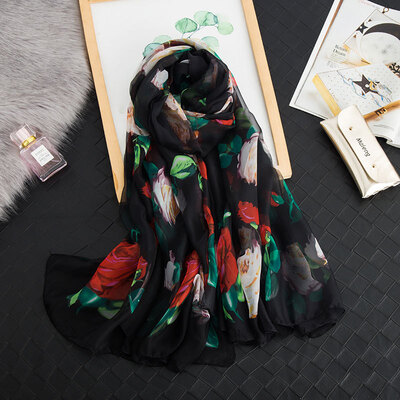 

Korean version of autumn&winter new rich flower scarf female summer sunscreen shawl wild dual-use beach towel seaside scarf