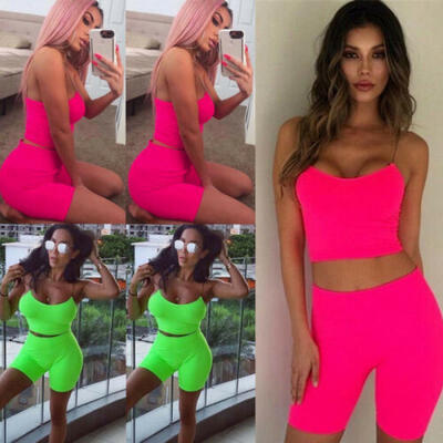 

US 2 Piece Womens Ladies Tracksuit Stretchy Tank Top Skinny Pants Outfits Set