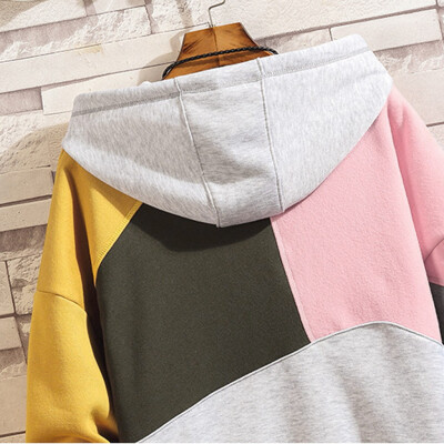 

Toponeto Fashion Mens Casual Solid O-neck Hooded Hooded Patchwork Sweatshirt