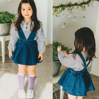 

Cute Denim Suspender Skirt Kids Baby Girls Dress Strap Jeans Overalls Clothes
