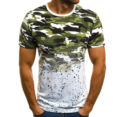 

Toponeto Mens Camouflage Striped Pattern Casual Fashion Lapel Short Sleeve Shirt
