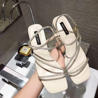 

Summer Korean Lingling flash drill with open toe&low heel sandals