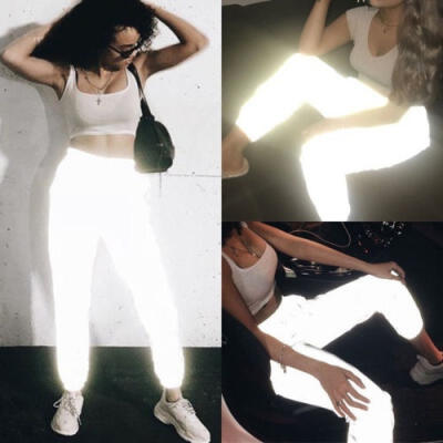 

Fashion Women High Waist Casual Baggy Long Pants Luminous Pencil Cargo Trousers