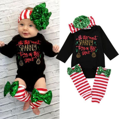 

Xmas Newborn Infant Baby Girls Tops Romper Leg Warmers 3pcs Outfits Set Clothes