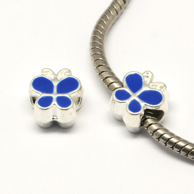 

Alloy Enamel Butterfly Large Hole European Beads Silver RoyalBlue 10x10x7mm Hole 45mm