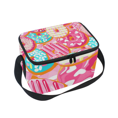 

ALAZA Lunch Box Insulated Lunch Bag Large Cooler Colorful Doughnut Tote Bag