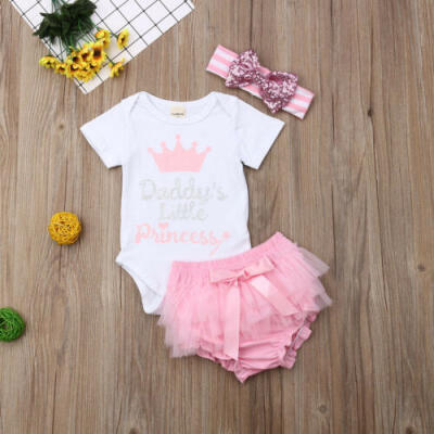 

Newborn Baby Girl Romper Tops Jumpsuit Tutu Pants Headband Outfits Clothes Set