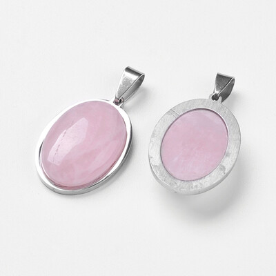 

Natural Rose Quartz Pendants with 304 Stainless Steel Findings Oval 30x21x775mm Hole 4x9mm
