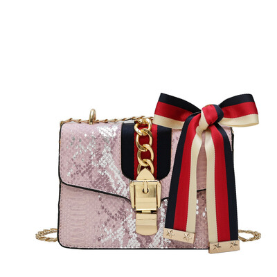 

Small bag female ins wide shoulder strap Messenger bag Korean version of the bow shoulder bag small square