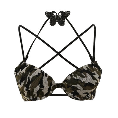 

New Fashion Women Bra Front Closure Underwire Halter Butterfly Crochet Lace Cross Over Strap Sexy Underwear